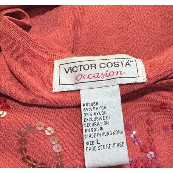 Victor Costa Occasion Sz L Orange/Pink Beaded Sequin Sweater Knit Top Womens - Picture 5 of 7